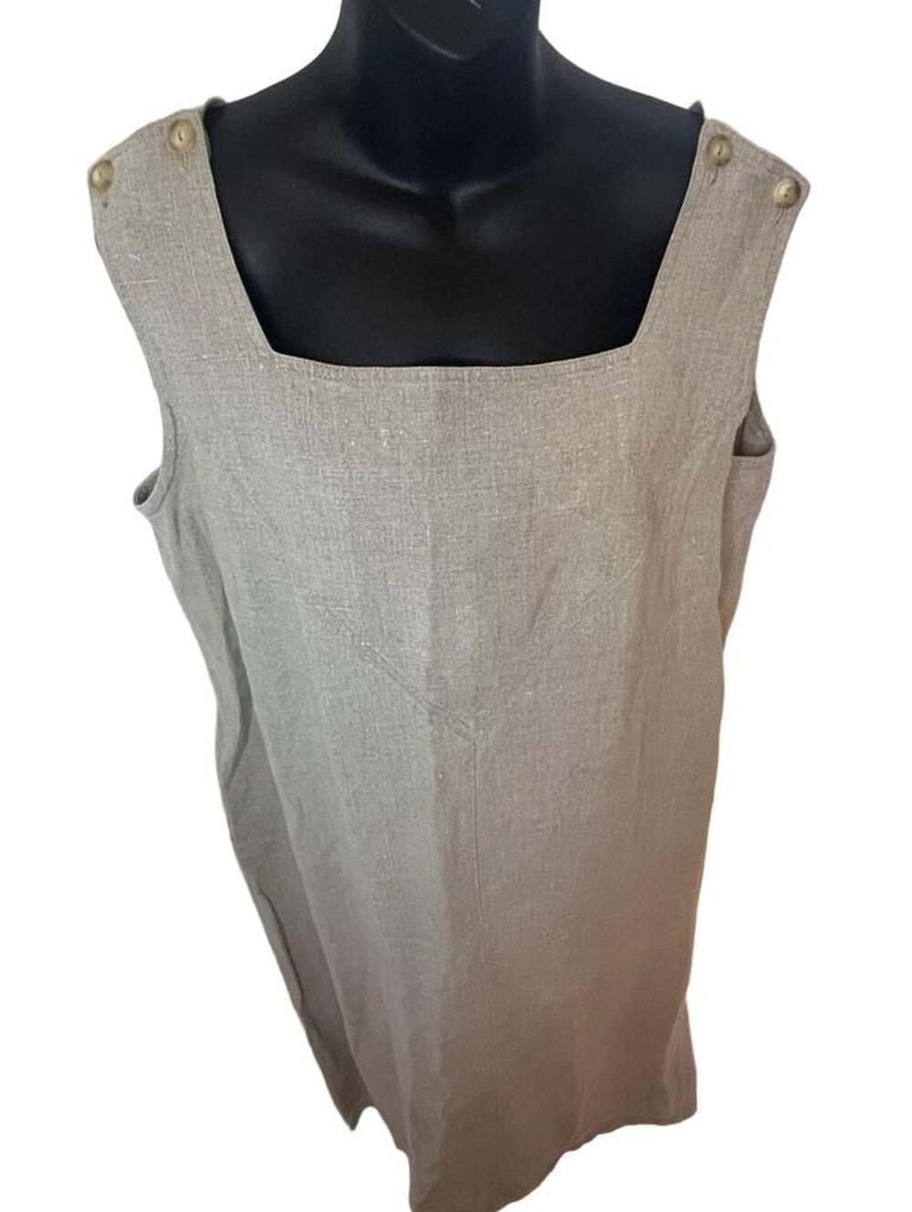 Jute Essentials 100% Linen Tan Beige Button Strap Sleeveless Maxi Dress Size XL